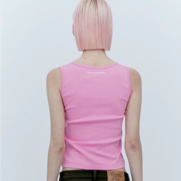 Korean Design Style Pink Sleeveless Square-neck Ribbed Tank Top - Picture 2 of 5